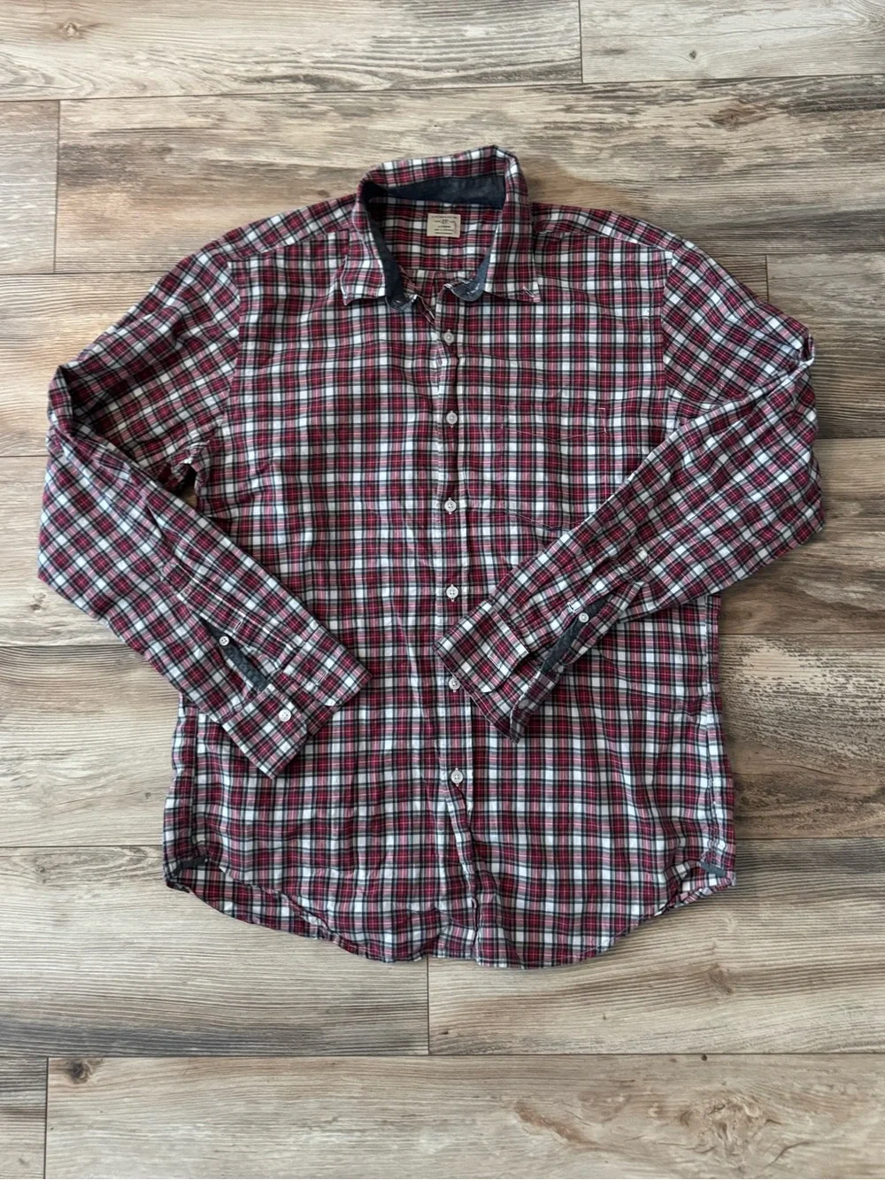 J.Crew long-sleeve button-down shirt red black white tartan plaid Large 16-16.5